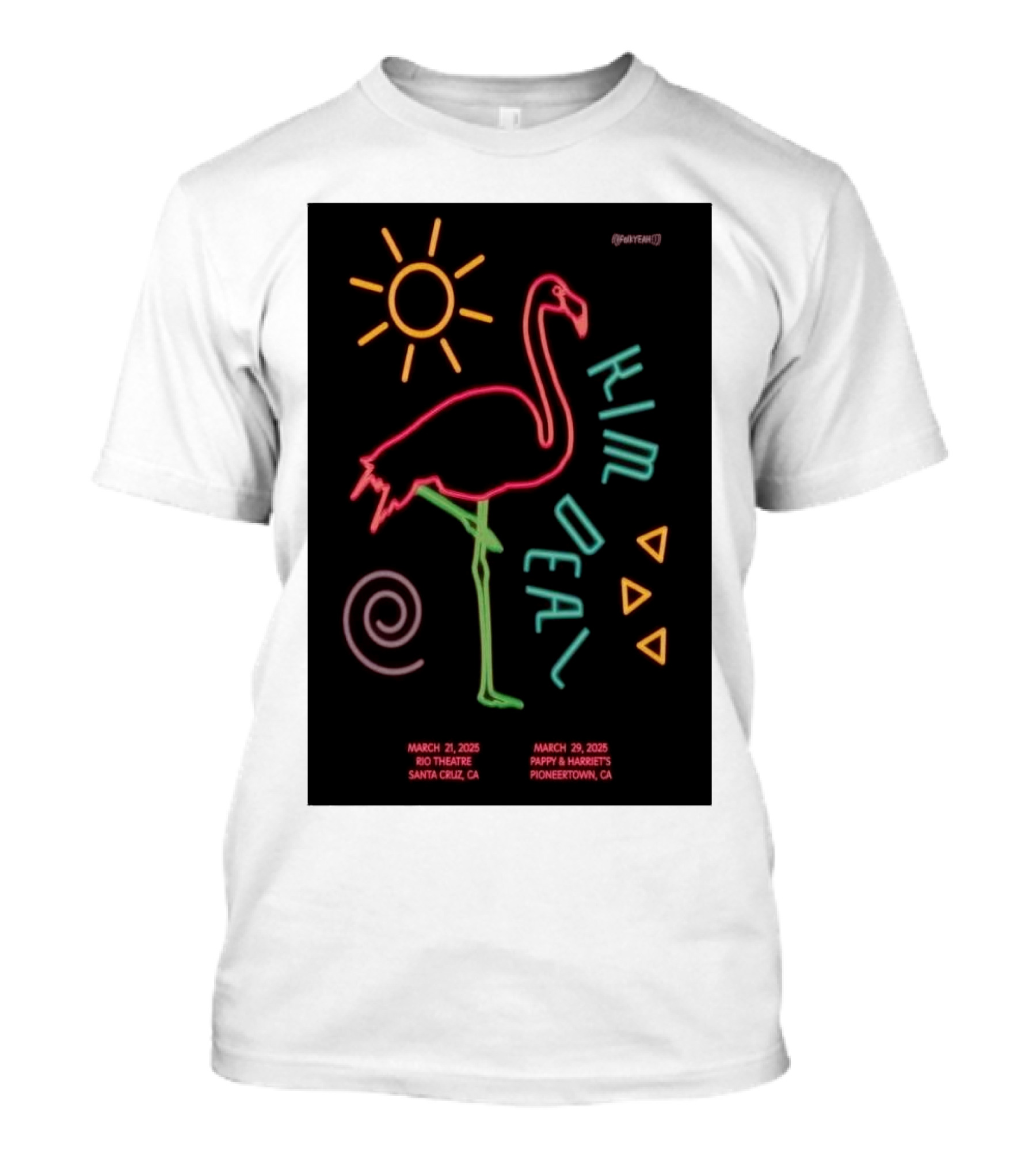 Kim Deal March 21 2025 Rio Theatre Santa Cruz CA Tour Neon Flamingo T-Shirt