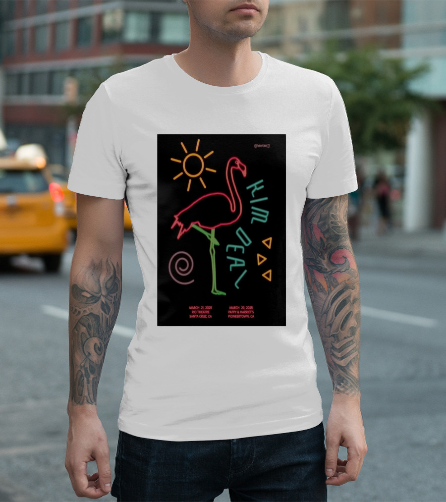 Kim Deal March 21 2025 Rio Theatre Santa Cruz CA Tour Neon Flamingo T-Shirt