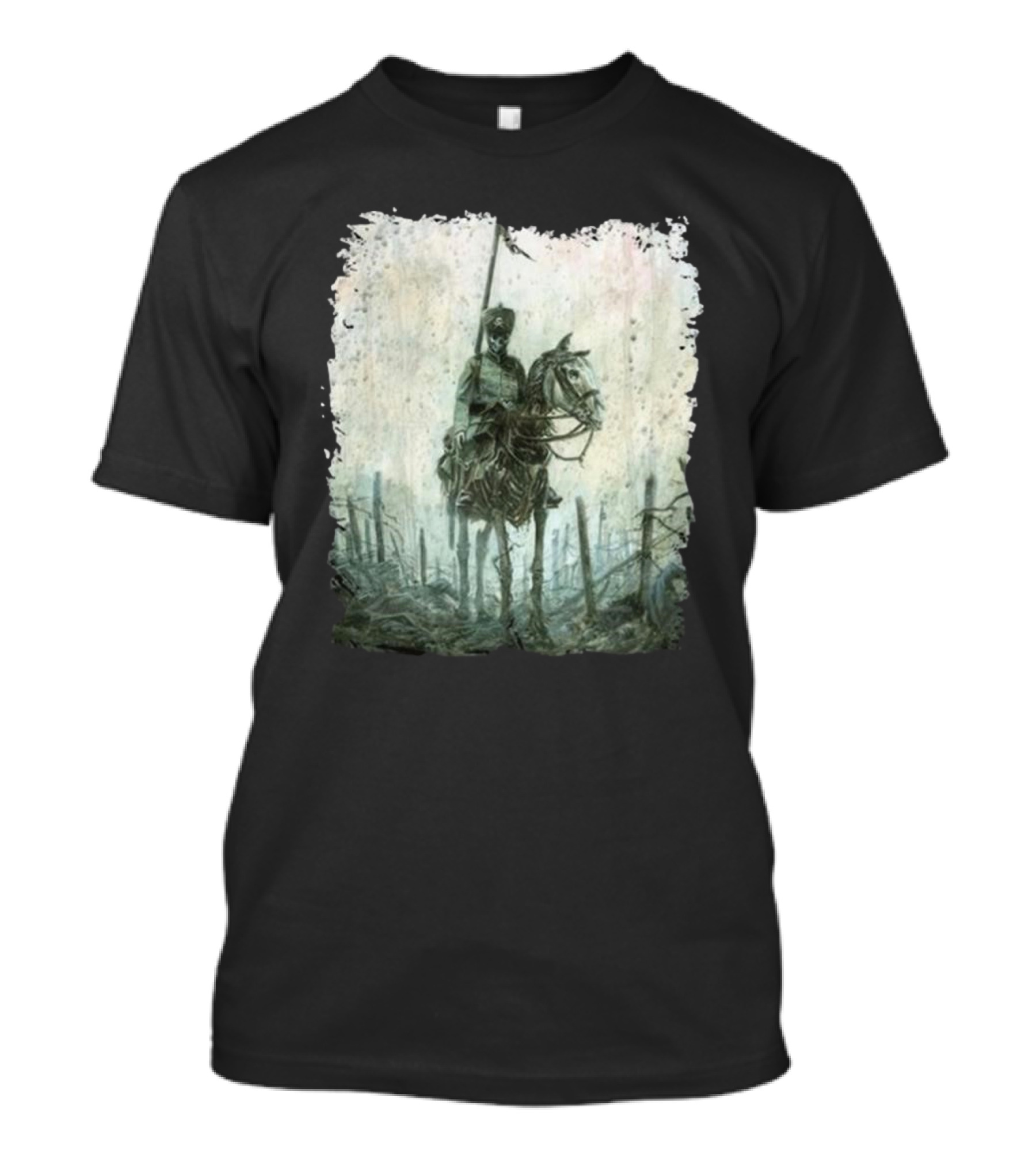 Kanonenfieber Fritz 4 2024 New Gothic Warrior On Horseback In Misty Forest Scene T-Shirt