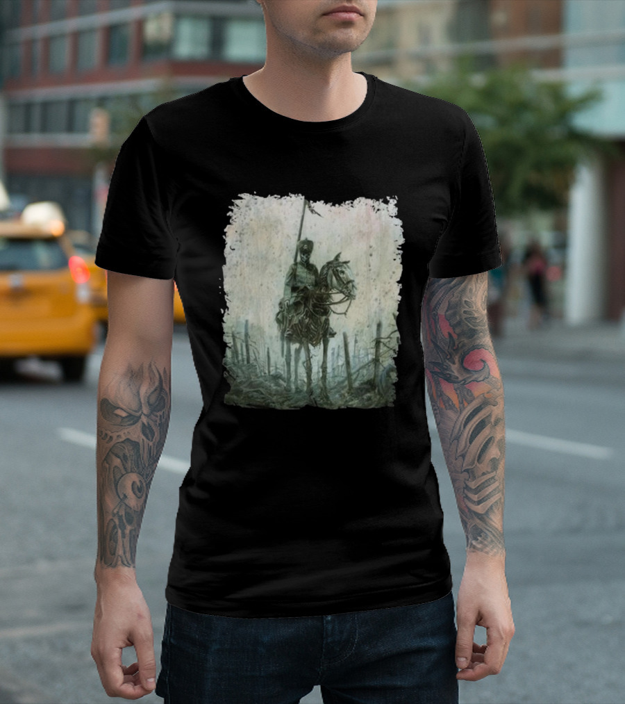 Kanonenfieber Fritz 4 2024 New Gothic Warrior On Horseback In Misty Forest Scene T-Shirt