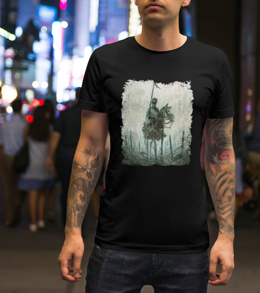 Kanonenfieber Fritz 4 2024 New Gothic Warrior On Horseback In Misty Forest Scene T-Shirt