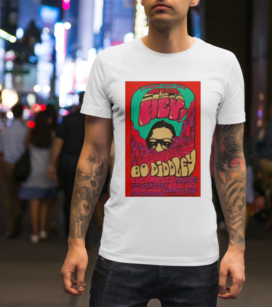 A Birthday Parakeet Show December 30th Continental Club Bo Diddley With Eve Monsees And Mike Buck Austin TX T-Shirt