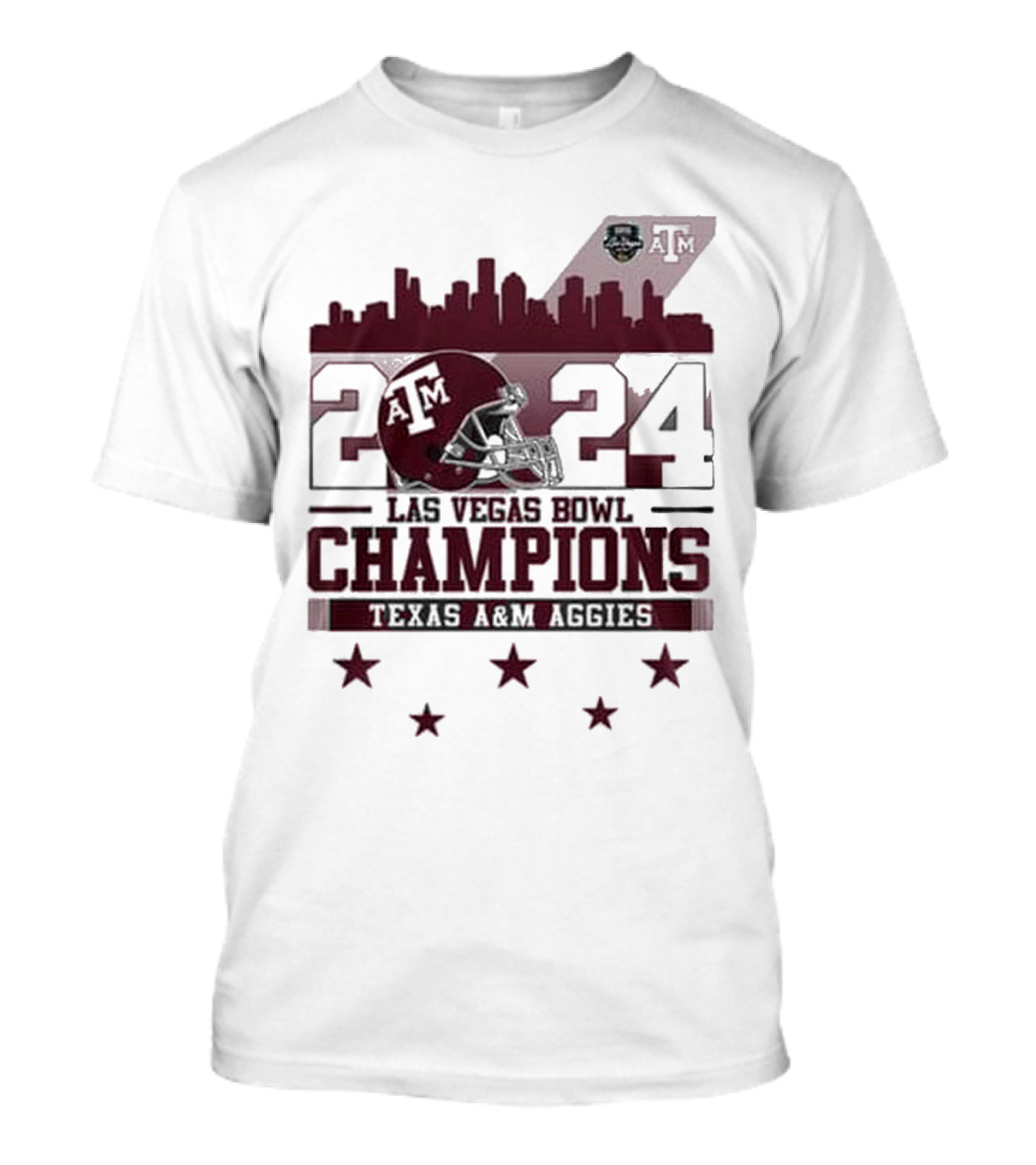 Texas A&M Aggies 2024 Las Vegas Bowl Champions Skyline Football T-Shirt