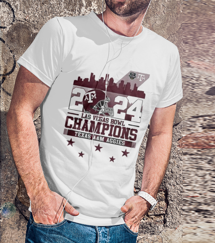 Texas A&M Aggies 2024 Las Vegas Bowl Champions Skyline Football T-Shirt
