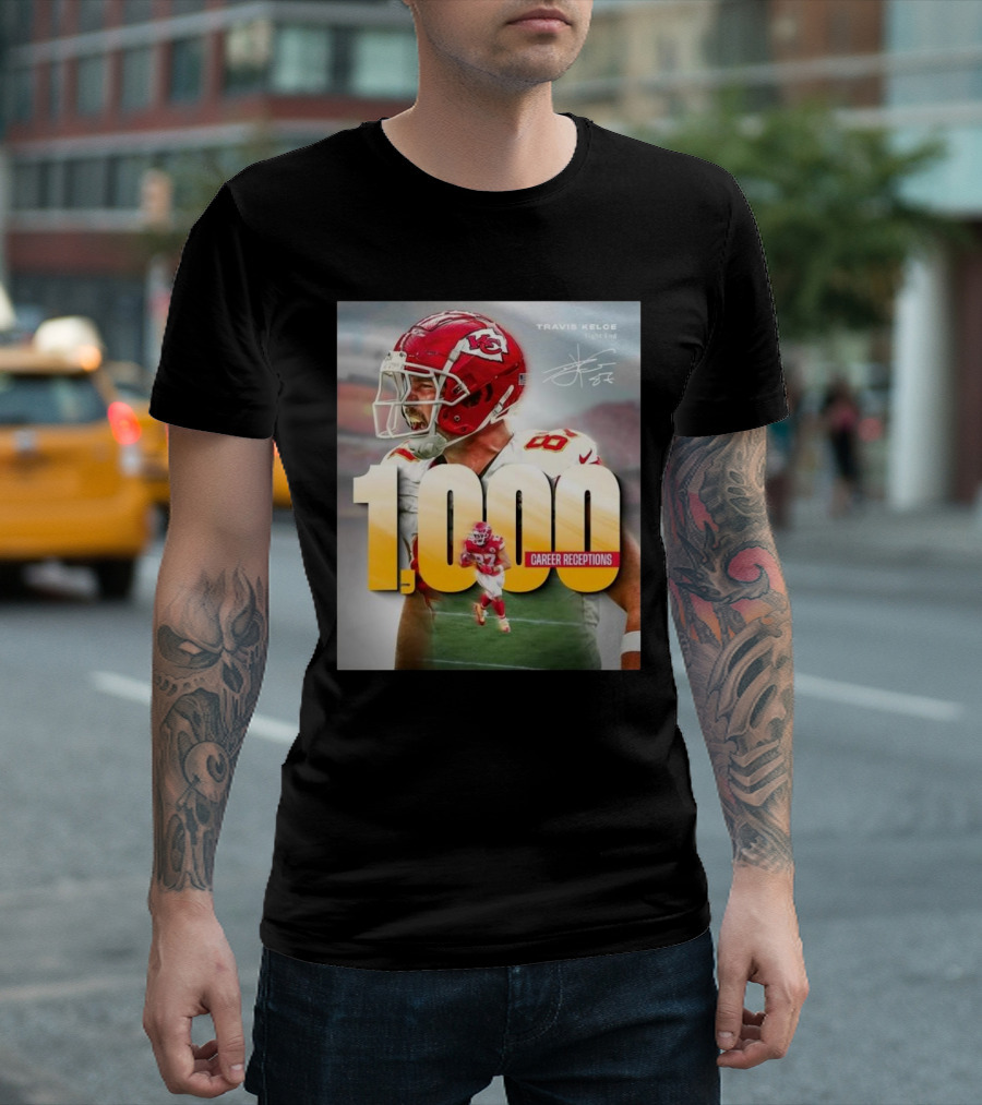 Travis Kelce 1000 Career Receptions NFL Tight End Achievement T-Shirt