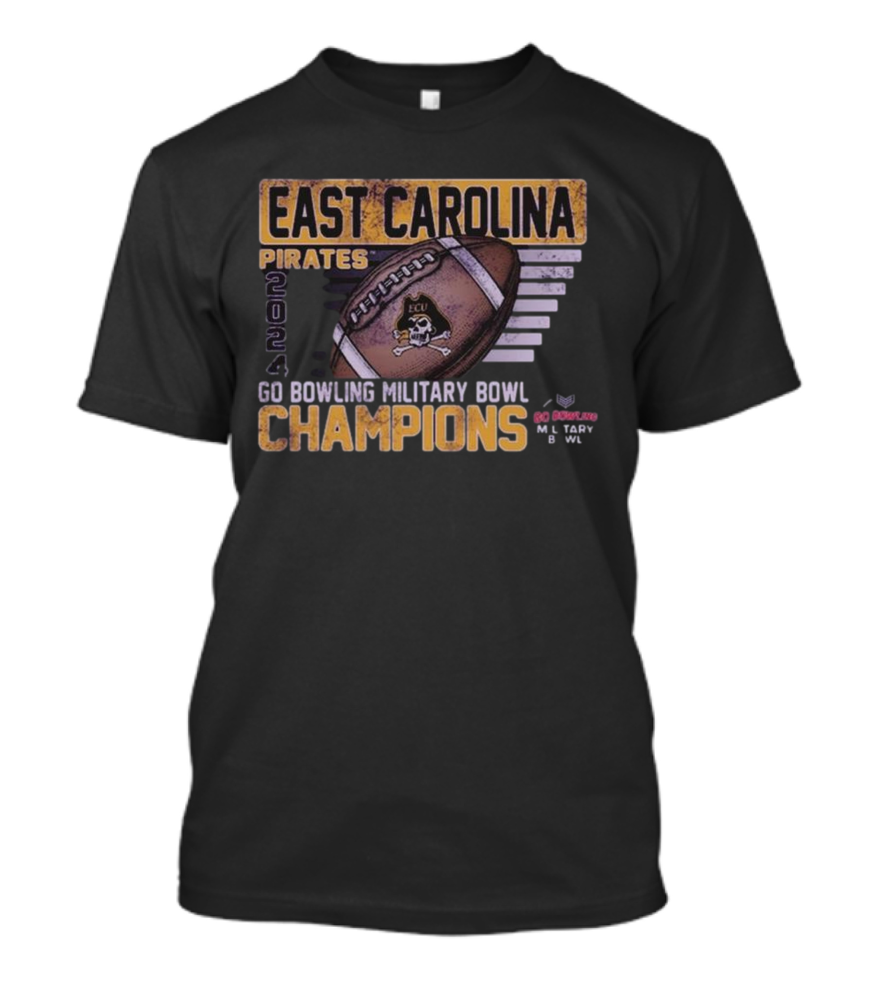 East Carolina Pirates 2024 Go Bowling Military Bowl Champions Football T-Shirt