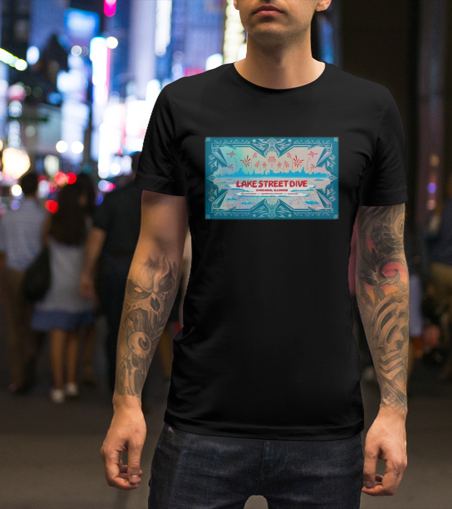 Lake Street Dive Chicago Illinois Skyline And Fireworks T-Shirt