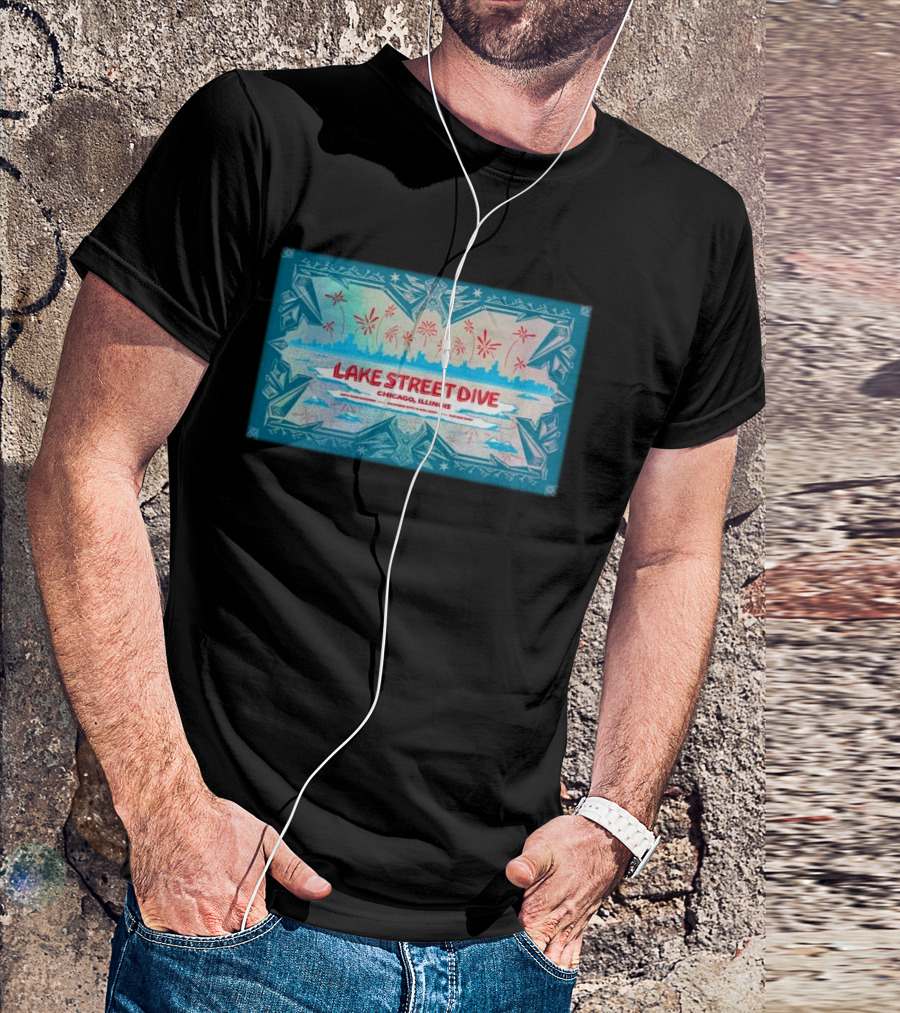 Lake Street Dive Chicago Illinois Skyline And Fireworks T-Shirt