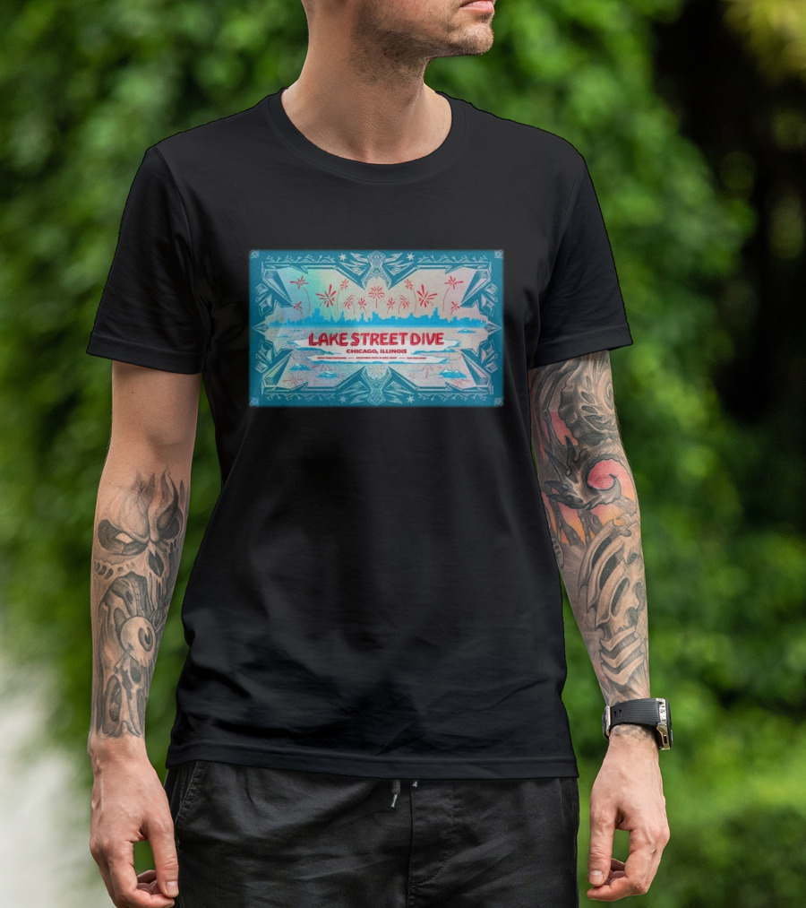 Lake Street Dive Chicago Illinois Skyline And Fireworks T-Shirt