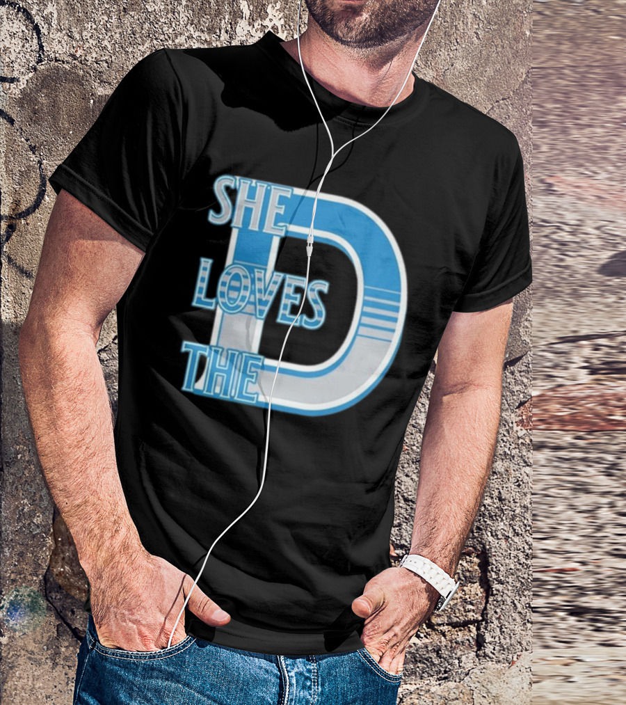 She Loves The D Detroit Blue Striped Lettering T-Shirt