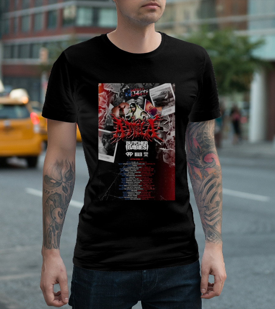 Attila America's Rejects Tour 2025 Featuring Butcher Babies and Dealer T-Shirt
