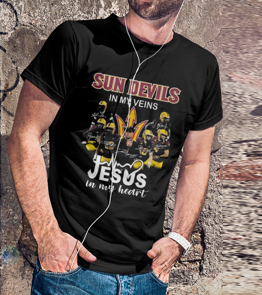 Sun Devils In My Veins Jesus In My Heart Signatures 2025 Football T-Shirt