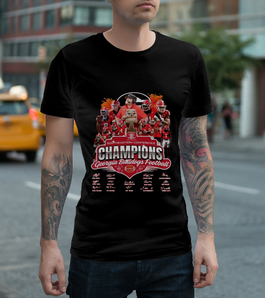 Southeastern Conference Champions Georgia Bulldogs Football Signatures T-Shirt