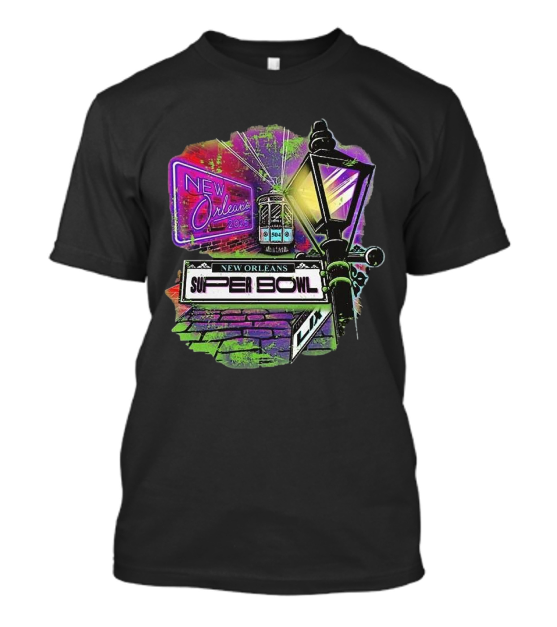 New Orleans 2025 Super Bowl LIX Colorful Famous Sign 504 Lamp Post T-Shirt