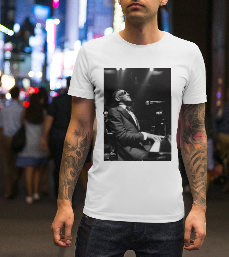 Jayson Tatum Wearing Ray Charles Iconic Piano Performance T-Shirt
