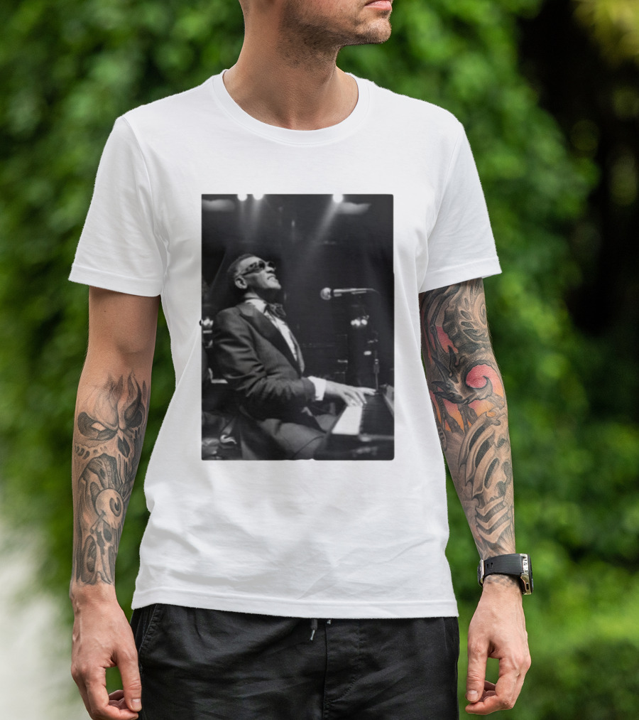 Jayson Tatum Wearing Ray Charles Iconic Piano Performance T-Shirt
