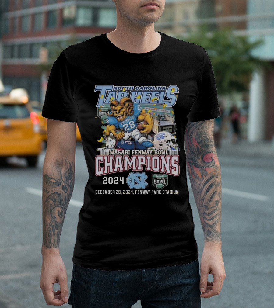 North Carolina Tar Heels 2024 Wasabi Fenway Bowl Champions December 28 Fenway Park Stadium T-Shirt