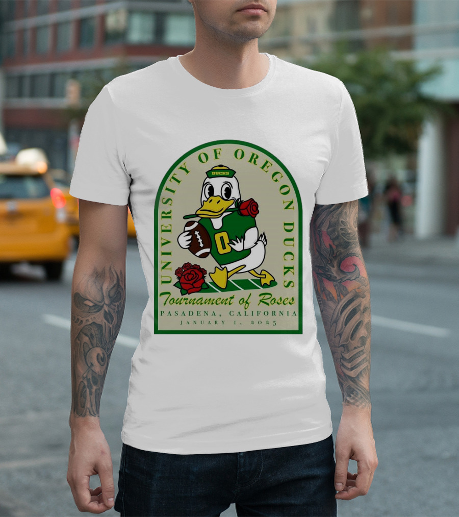 University of Oregon Ducks Tournament of Roses Pasadena California January 1 2025 Mascot Football Rose T-Shirt
