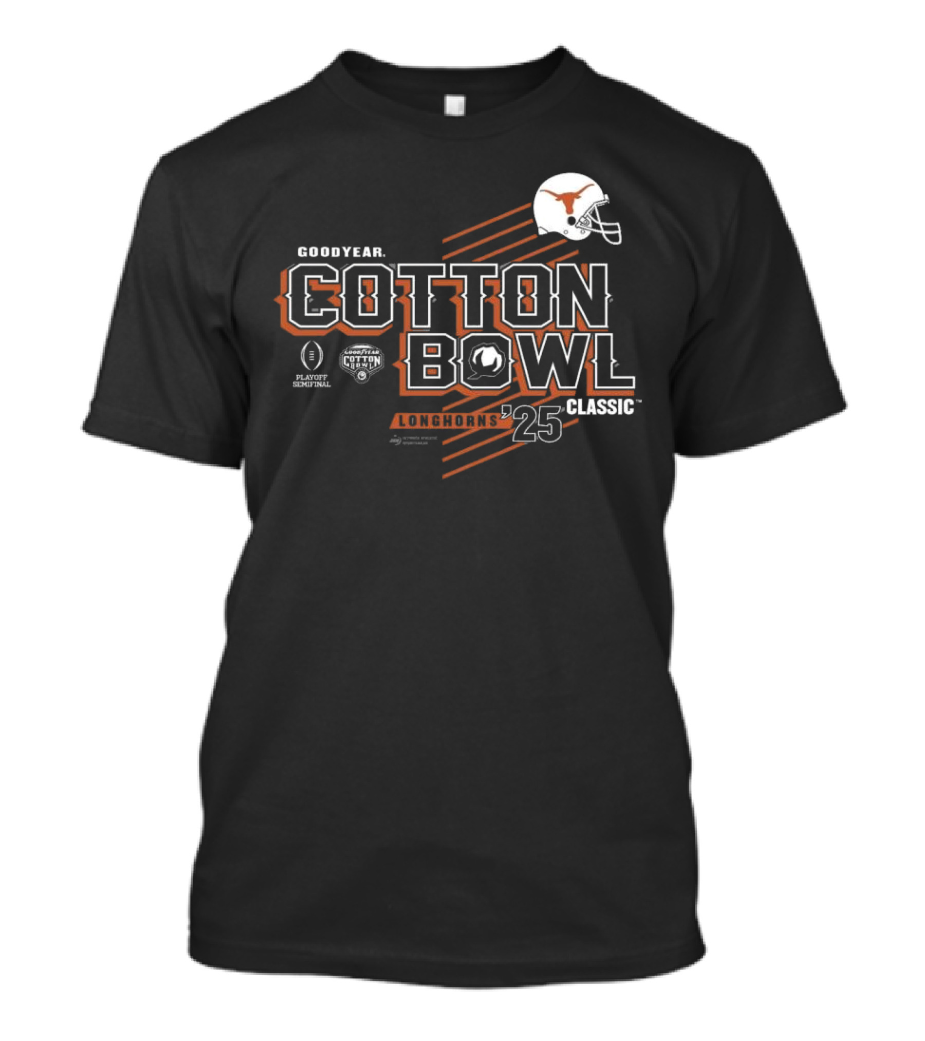 Goodyear Cotton Bowl Classic 2025 Longhorns Playoff Semifinal Helmet Texas T-Shirt