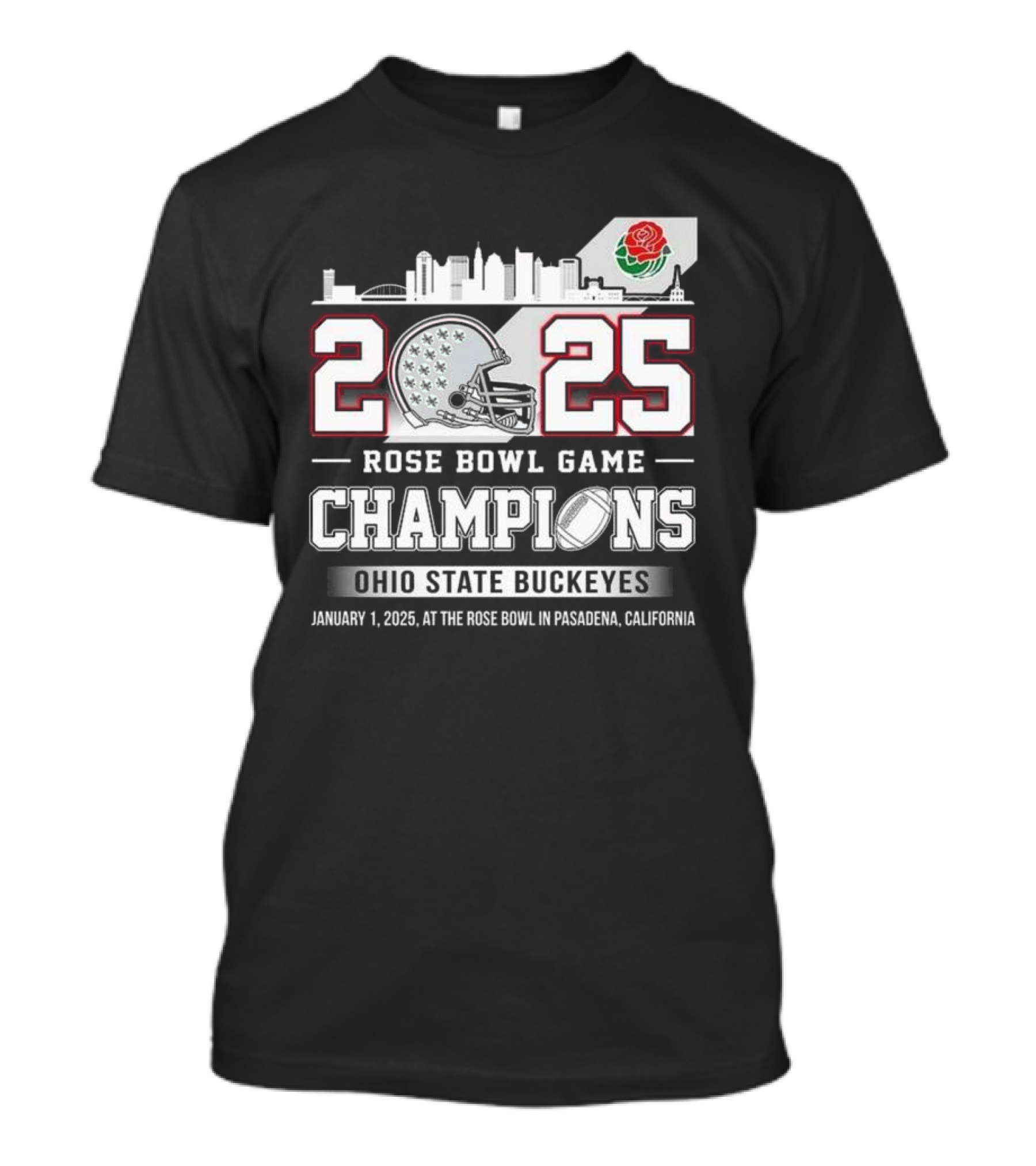 2025 Rose Bowl Game Champions Ohio State Buckeyes Skyline Helmet January 1 Pasadena California T-Shirt
