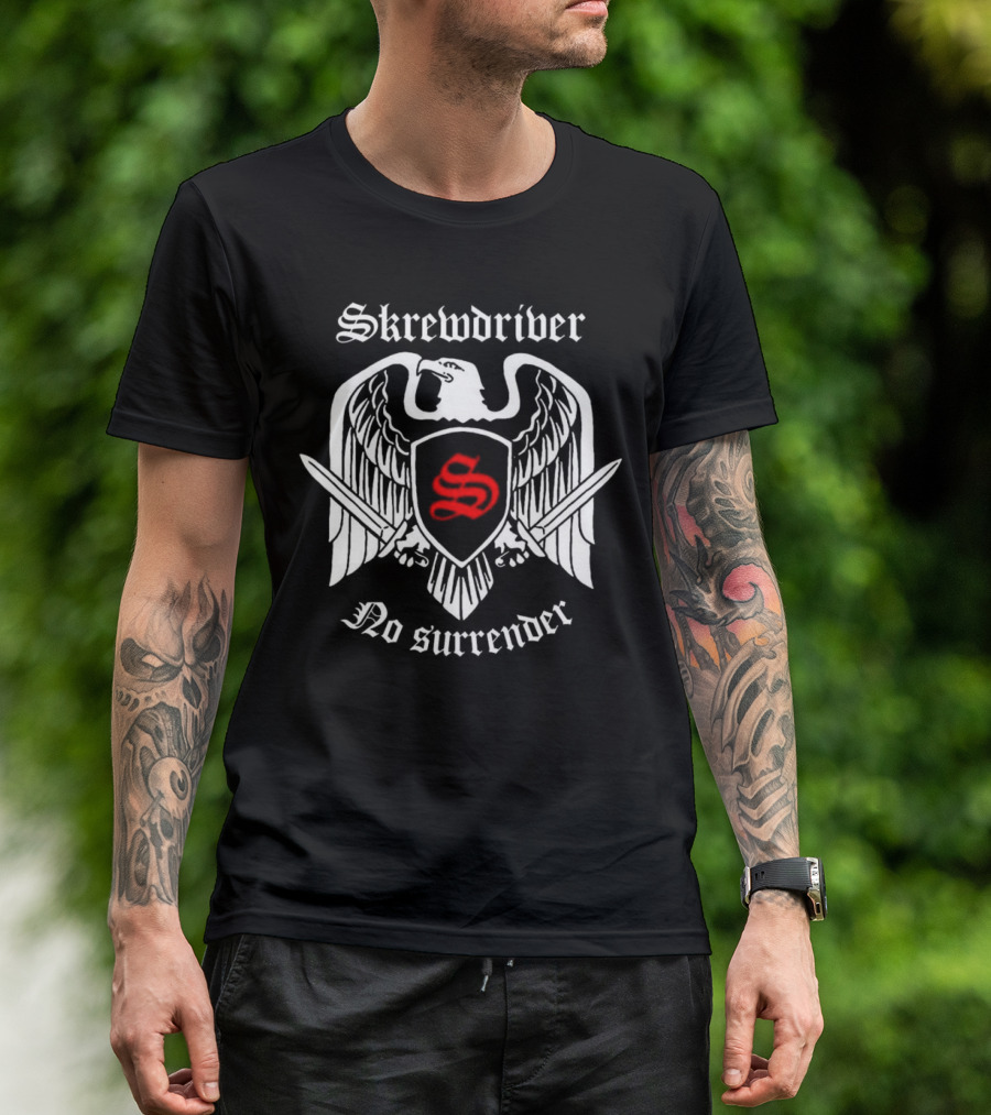 Skrewdriver No Surrender Eagle Shield Sword T-Shirt