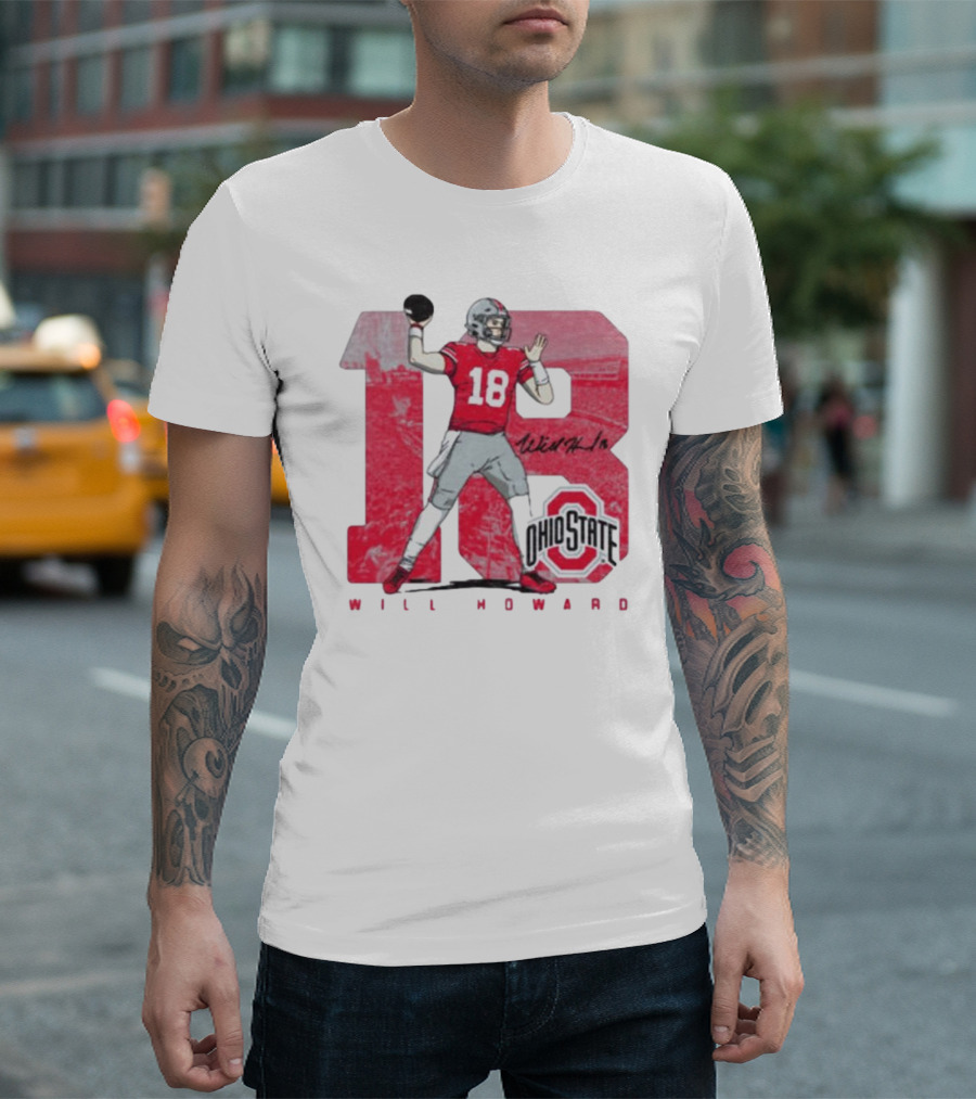 Will Howard 18 Ohio State Buckeyes Signature Football T-Shirt