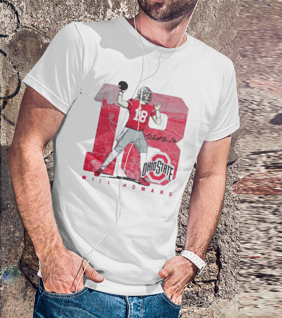 Will Howard 18 Ohio State Buckeyes Signature Football T-Shirt