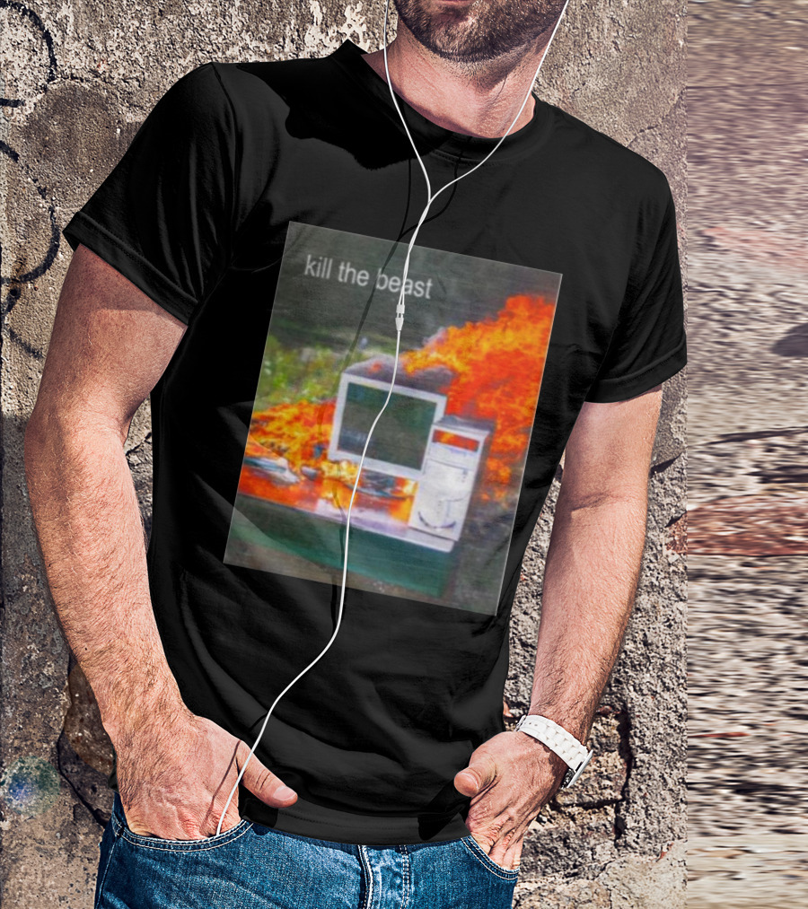 Kill The Beast Flaming Computer Dogecore Duel Monitors T-Shirt