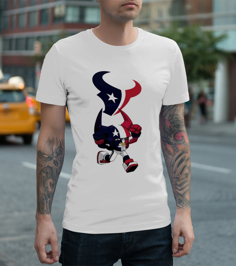 FL Rush Zone Houston Texans Cartoon Character 2025 Running Bull With Team Logo Star Helmet T-Shirt
