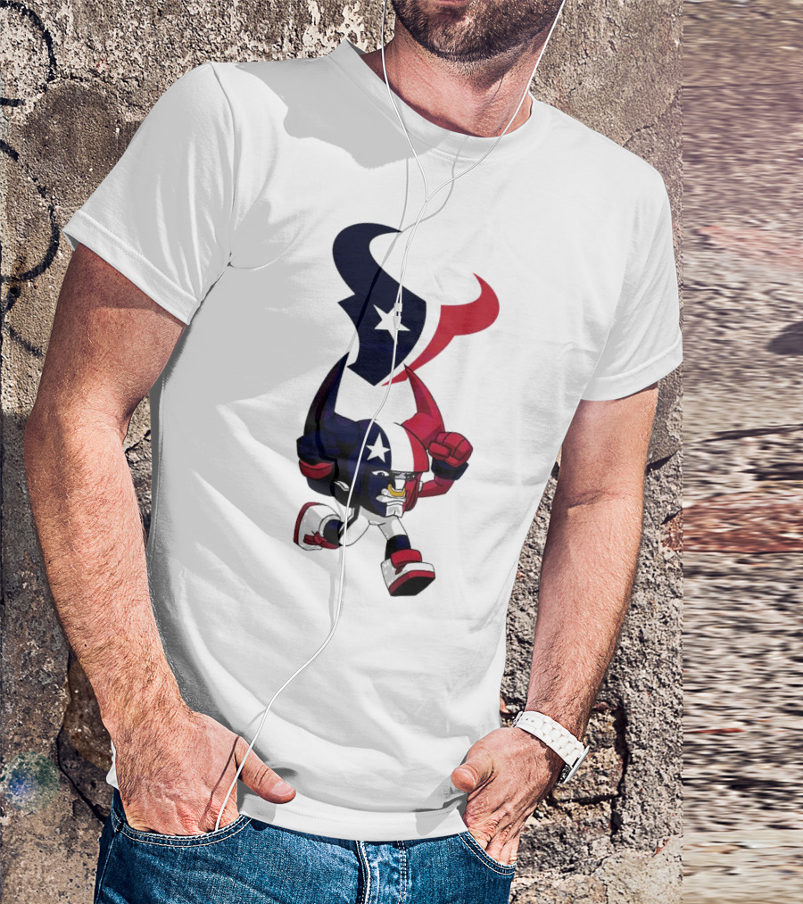 FL Rush Zone Houston Texans Cartoon Character 2025 Running Bull With Team Logo Star Helmet T-Shirt