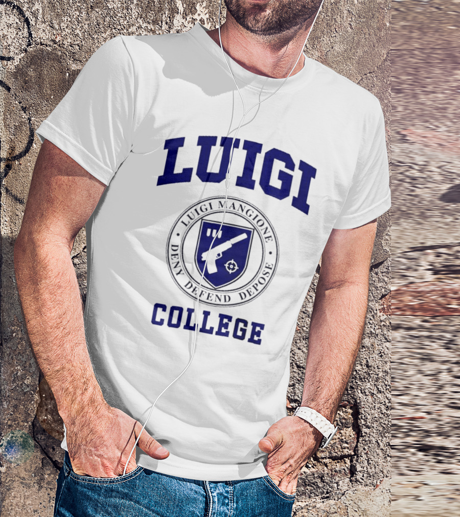 Luigi College Luigi Mangione Deny Defend Depose Badge Emblem T-Shirt