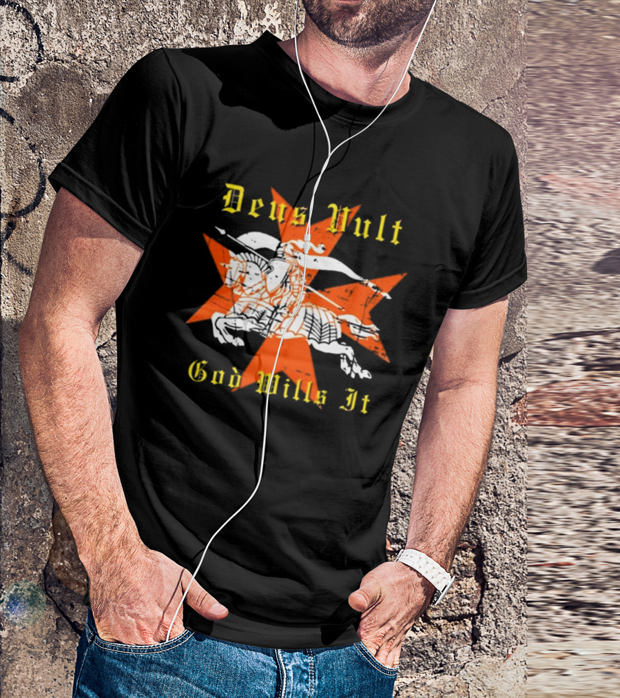 Deus Vult God Wills It Maltese Cross Knight T-Shirt