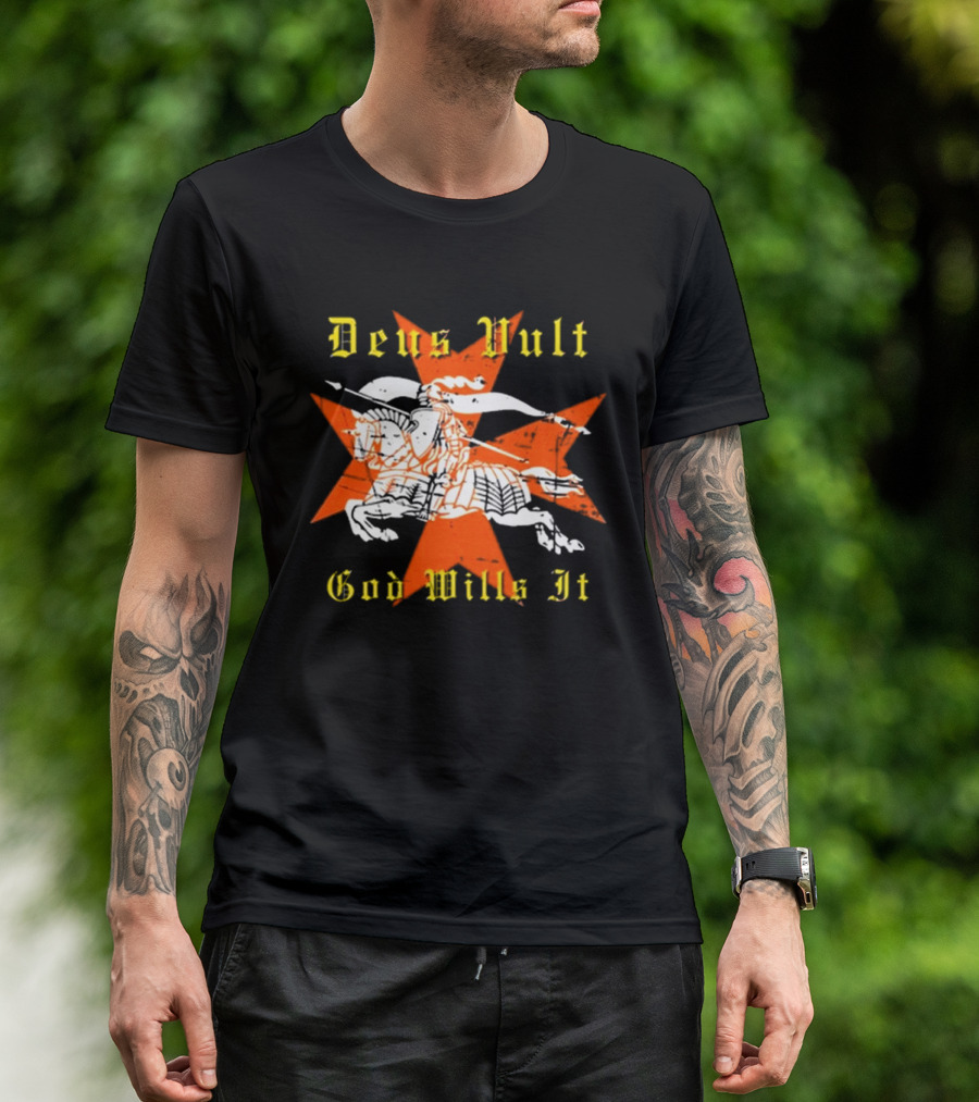 Deus Vult God Wills It Maltese Cross Knight T-Shirt