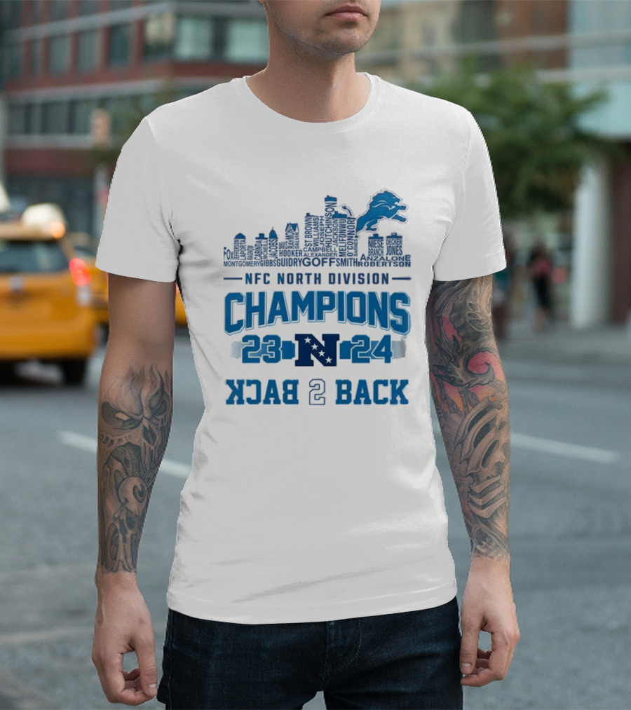 NFC North Division Champions 23-24 Back 2 Back Detroit Lions Skyline Names T-Shirt