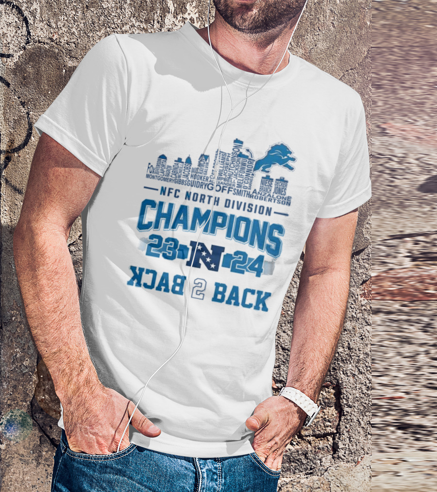 NFC North Division Champions 23-24 Back 2 Back Detroit Lions Skyline Names T-Shirt