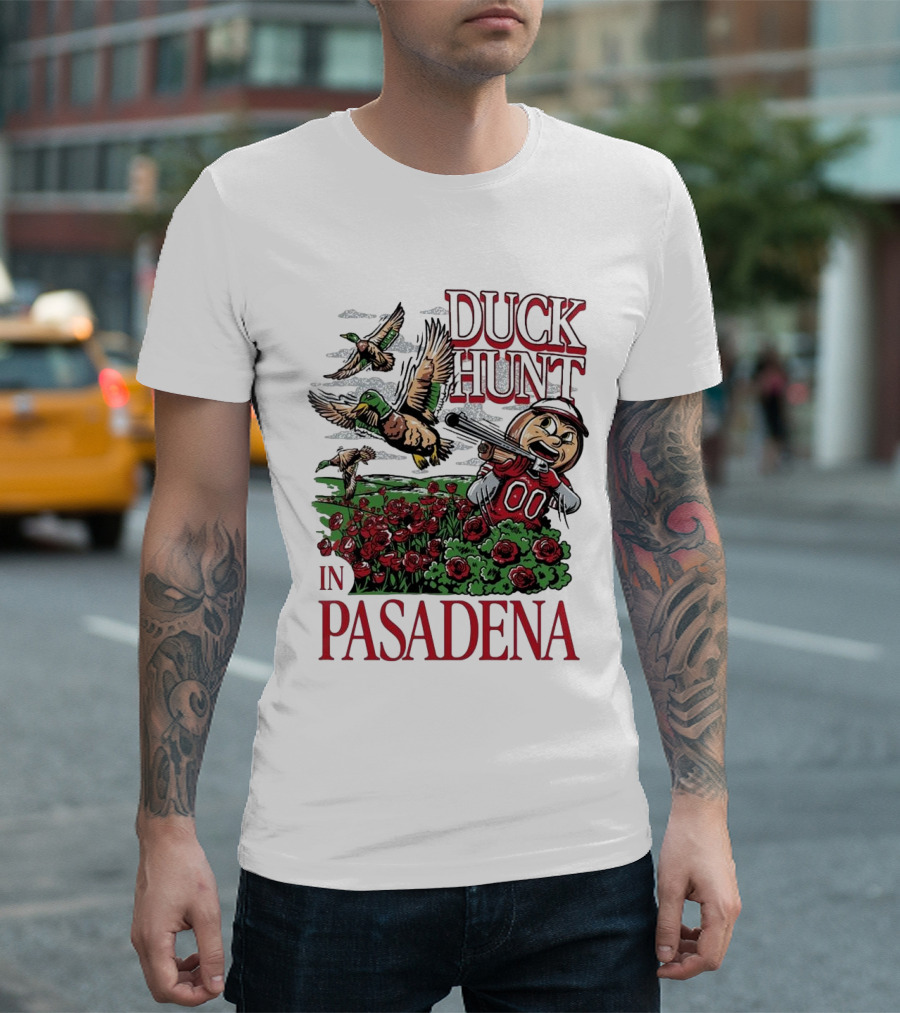 Ohio State Buckeyes Duck Hunt in Pasadena Rose Mascot T-Shirt