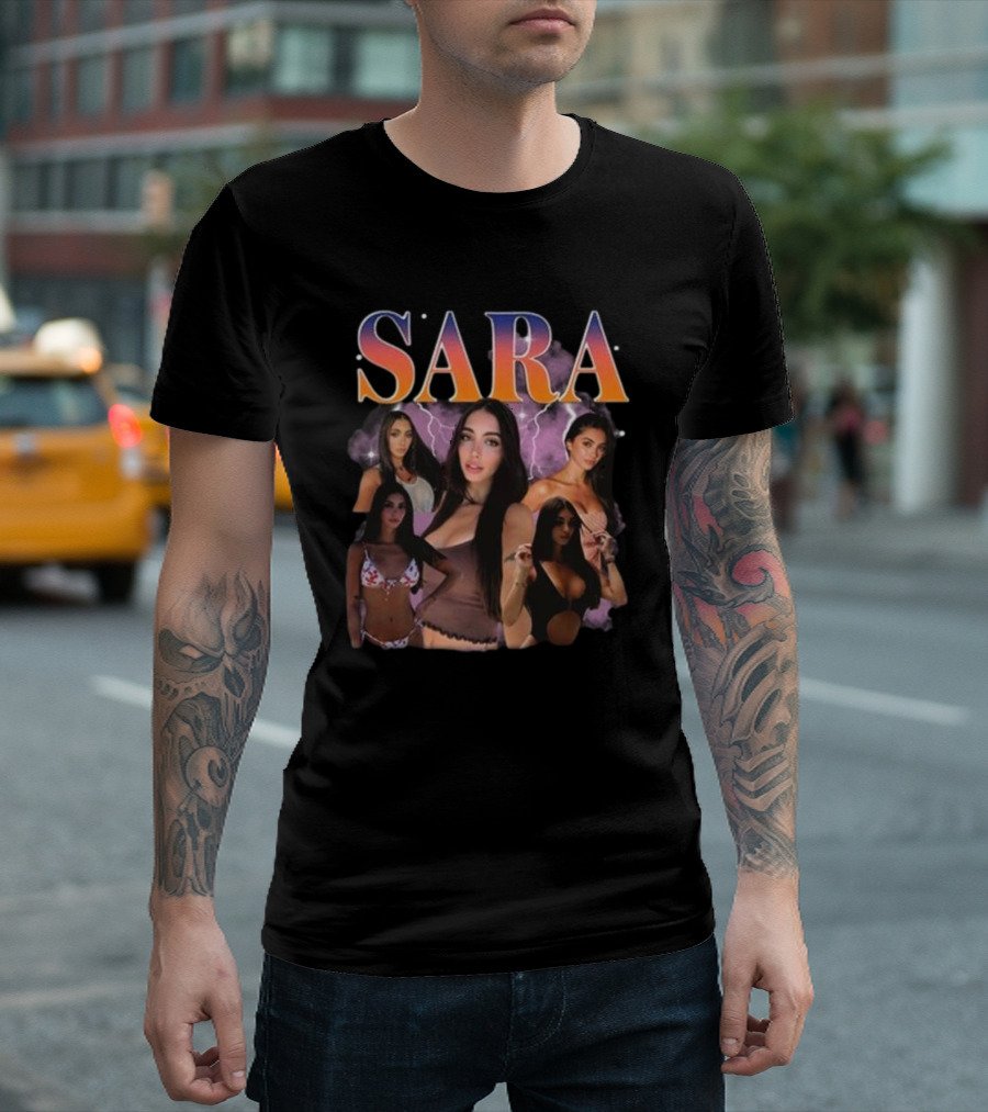 Sara Maughan Model Photo Montage with Lightning Background T-Shirt
