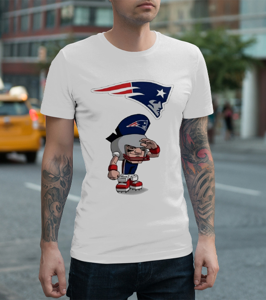 Rush Zone New England Patriots NFL Cartoon Character 2025 Saluting Player with Patriots T-Shirt