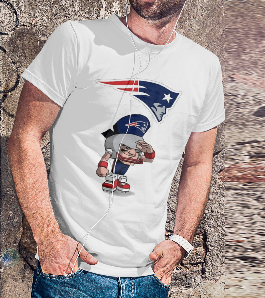 Rush Zone New England Patriots NFL Cartoon Character 2025 Saluting Player With Patriots T-Shirt