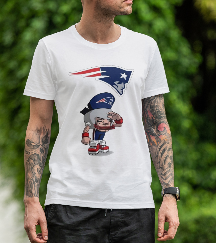 Rush Zone New England Patriots NFL Cartoon Character 2025 Saluting Player With Patriots T-Shirt