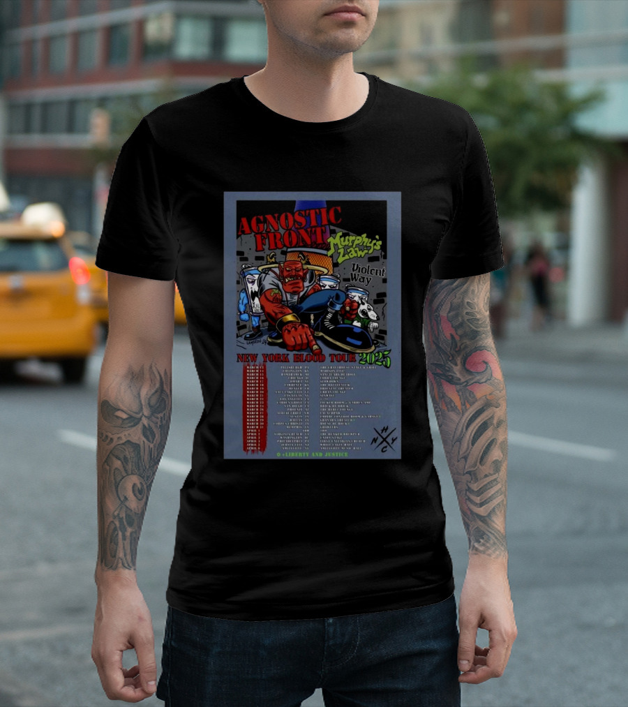 Agnostic Front Murphy’s Law Violent Way New York Blood Tour 2025 Liberty And Justice NYC T-Shirt