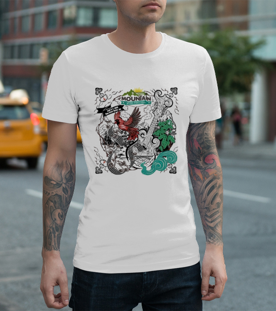 Mountain Music Festival June 5-7, 2025 New River Gorge WV Cardinal Guitar Nature Elements T-Shirt