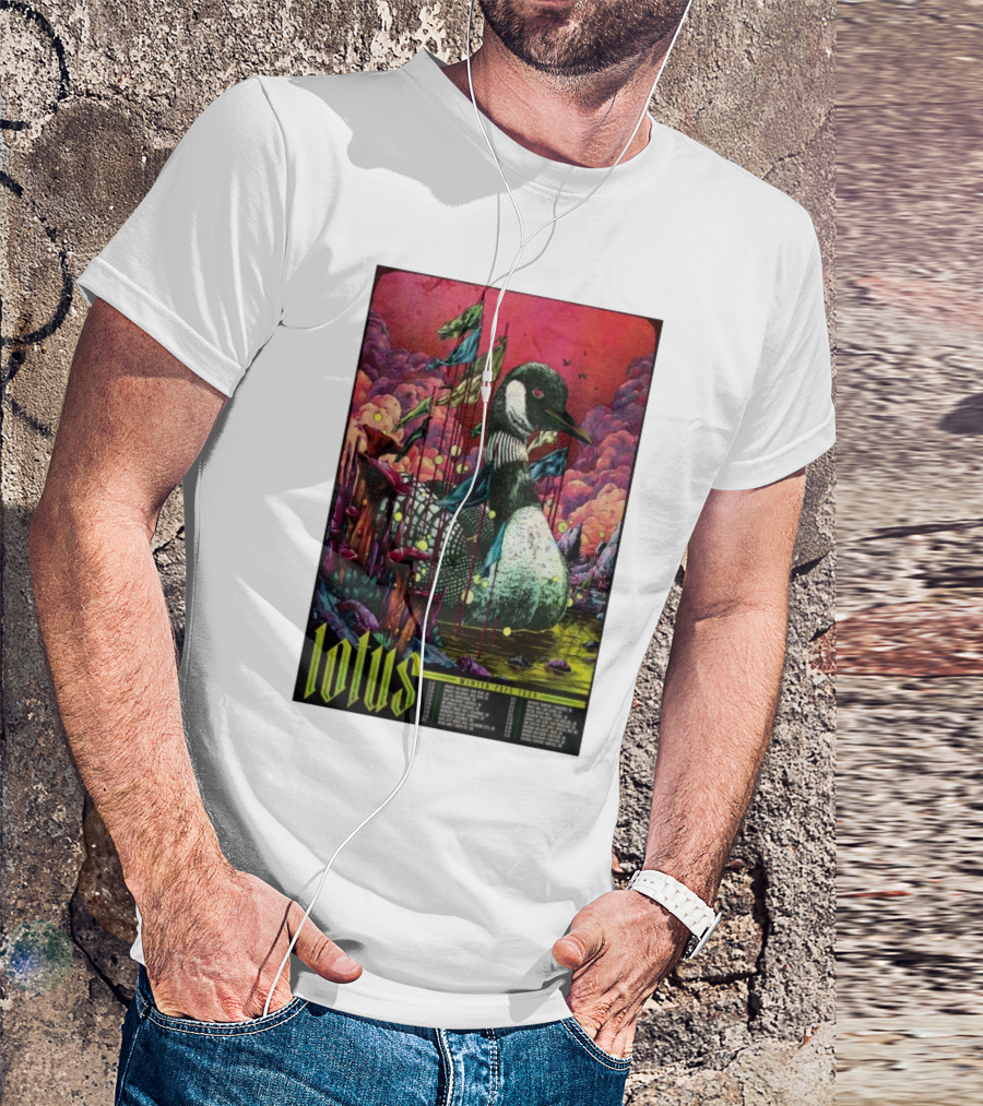 Lotus Tour Winter 2025 Surreal Nature Scene With Flags And Loon T-Shirt