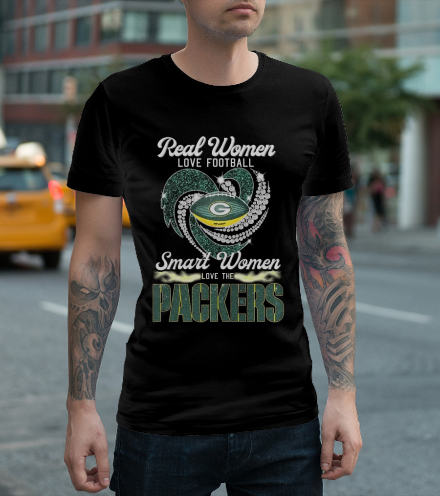 Real Women Love Football Smart Women Love the Packers Diamond Heart 2025 Champions T-Shirt