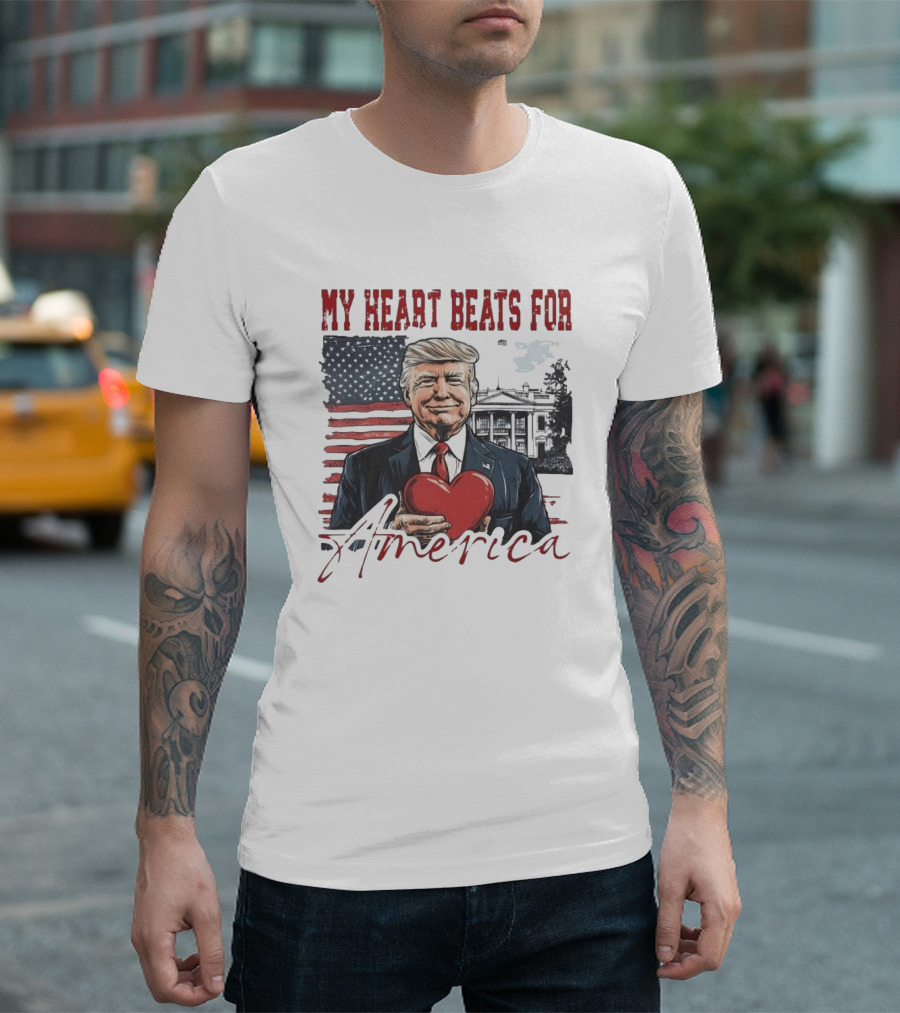 My Heart Beats for America Valentine Trump 2025 T-Shirt