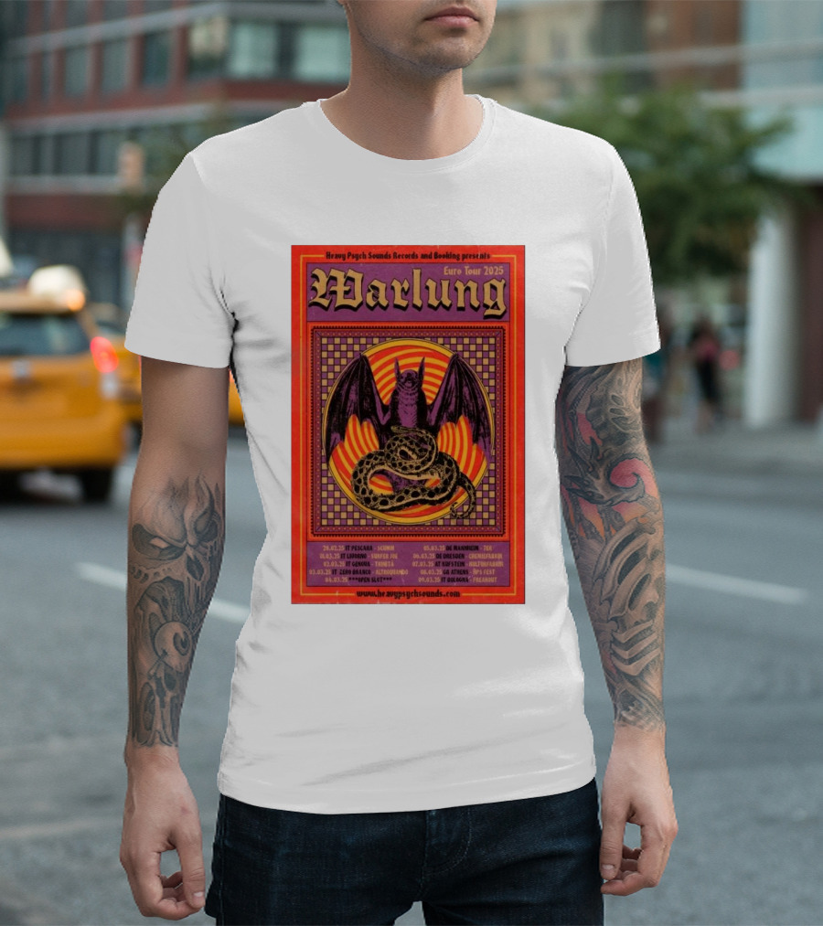 Heavy Psych Sounds Records Presents Warlung Euro Tour 2025 with Bat and Serpent T-Shirt