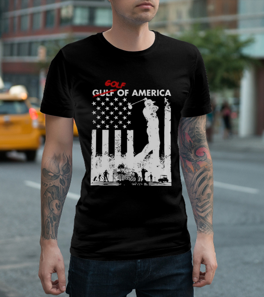 Alastor Store Golf Golf Gulf America Flag Golfer Silhouette Stars Stripes T-Shirt