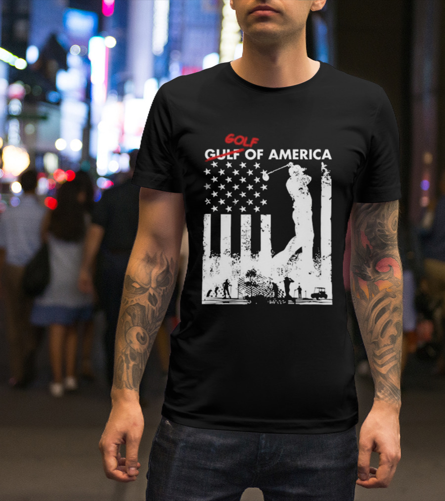 Alastor Store Golf Golf Gulf America Flag Golfer Silhouette Stars Stripes T-Shirt