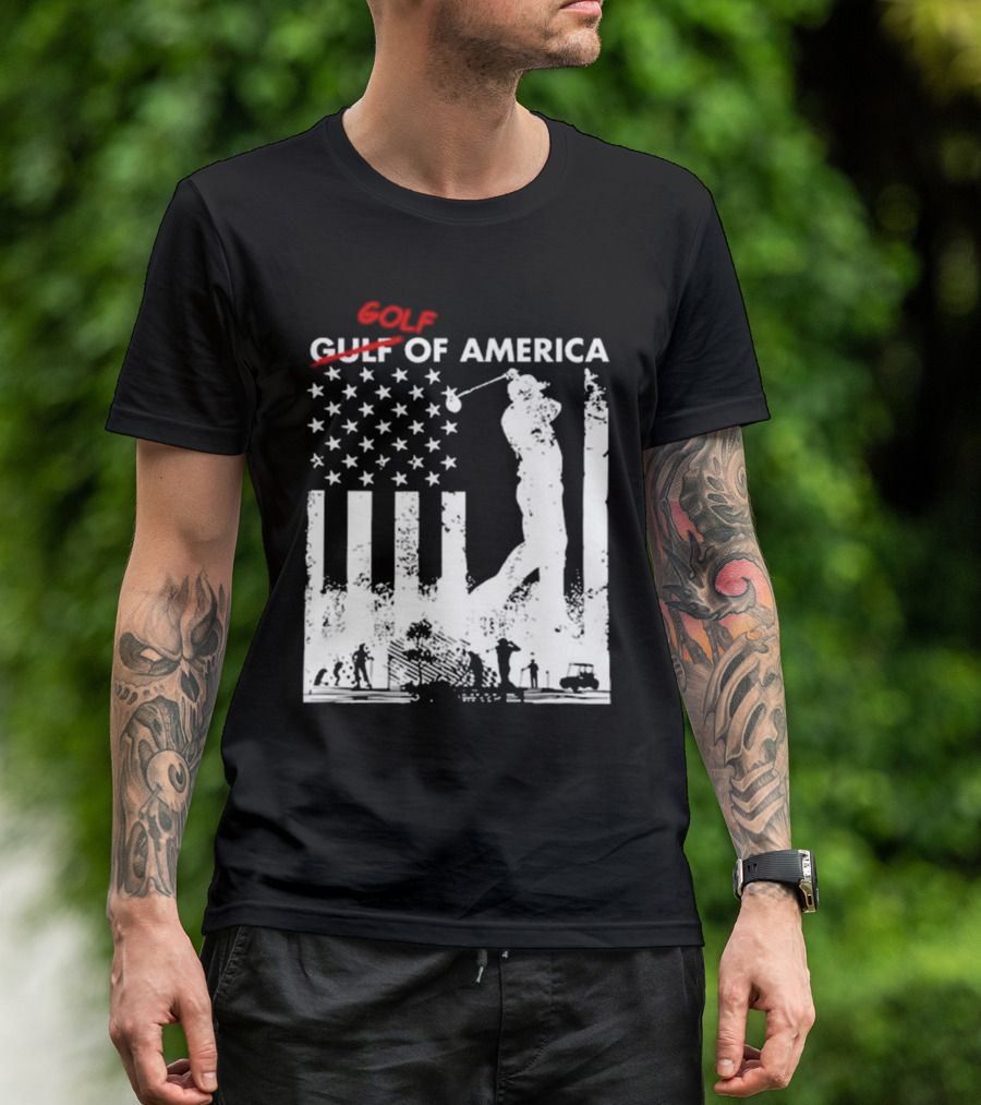 Alastor Store Golf Golf Gulf America Flag Golfer Silhouette Stars Stripes T-Shirt