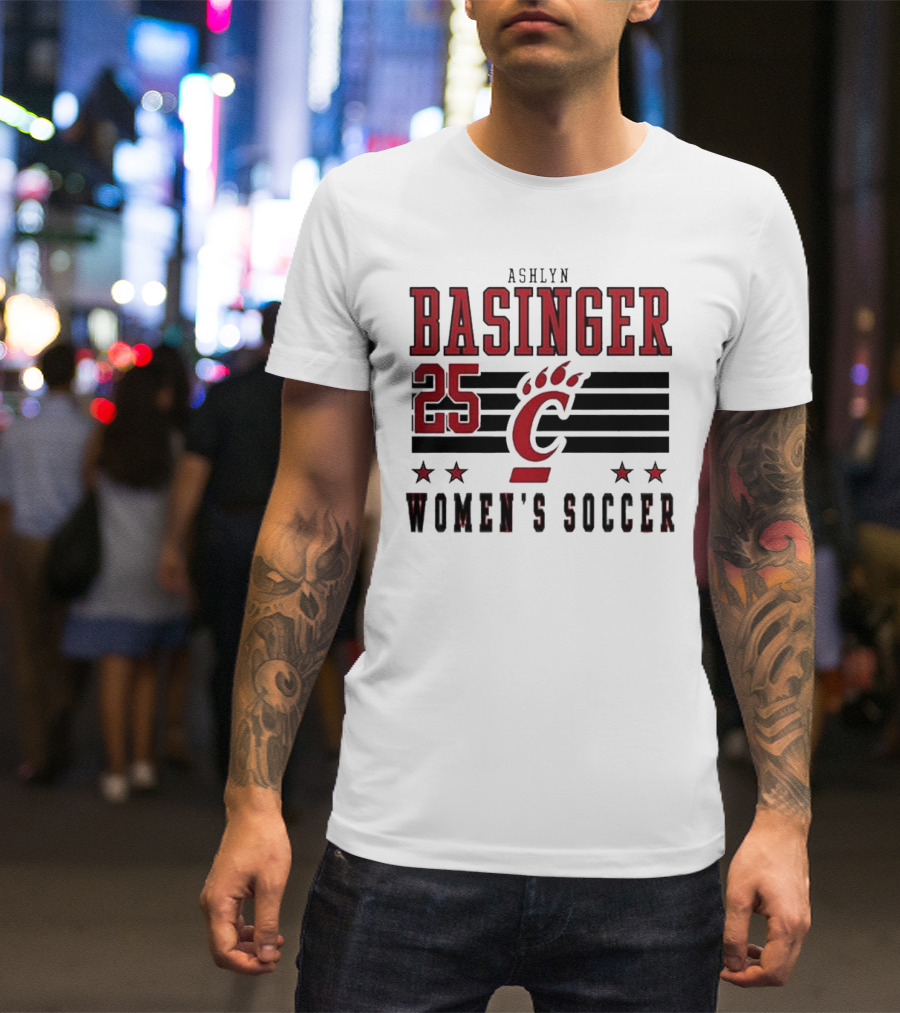 Ashlyn Basinger 25 Women's Soccer Cincinnati Bearcats Striped NIL T-Shirt